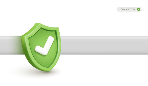 Realistic 3d shield security icon with checkmark