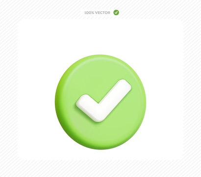 Green circle with a white checkmark 3d icon vector