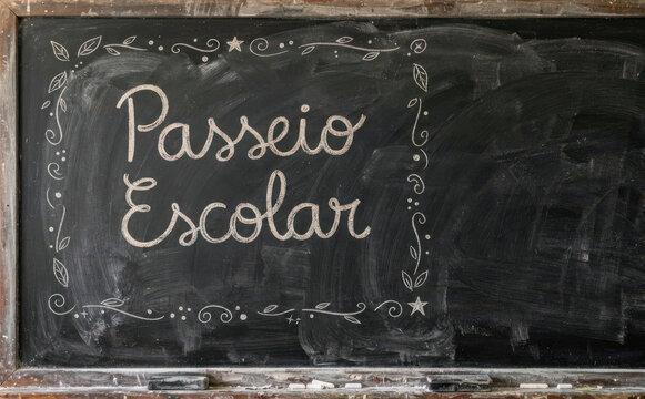 Passeio Escolar escrito em lousa com giz para projetos educacionais e comunicacao infantil