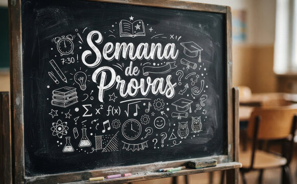 Semana de Provas escrito em lousa escolar para avaliacao educacao e exames escolares