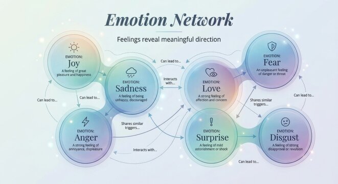 Emotion Network Diagram Illustrating Interconnected Feelings and Their Impact