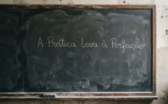 A Pratica Leva a Perfeicao escrito a giz no quadro negro representando educacao e motivacao