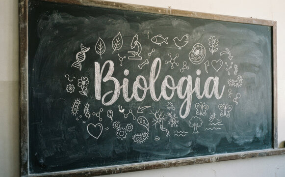 Biologia na lousa escolar para educacao e ciencia