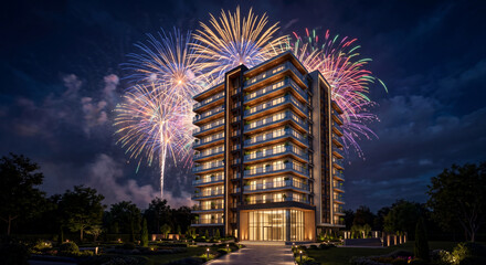 Fototapeta premium 花火 マンション 背景用素材