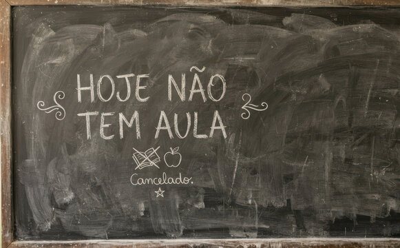 HOJE NAO TEM AULA - Aulas canceladas na lousa escolar para aviso aos alunos e comunicacao de feriado ou greve