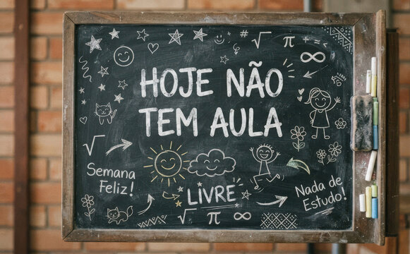 HOJE NAO TEM AULA lousa escolar com recado divertido para design educacional e infantil