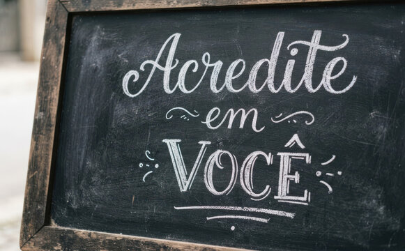 Acredite em voce mensagem motivacional escrita a giz em quadro negro inspiracao para negocios
