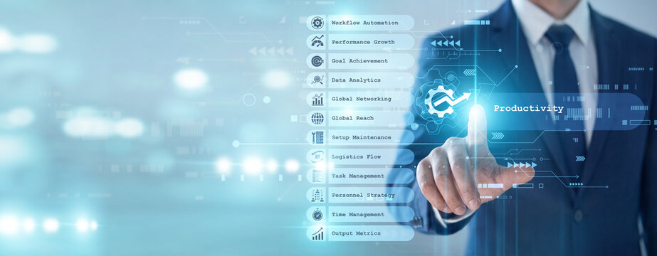 Specialist's point of Productivity efficiency concept, streamlined workflows maximize output while reducing unnecessary operational waste. Effective time management drives business success.