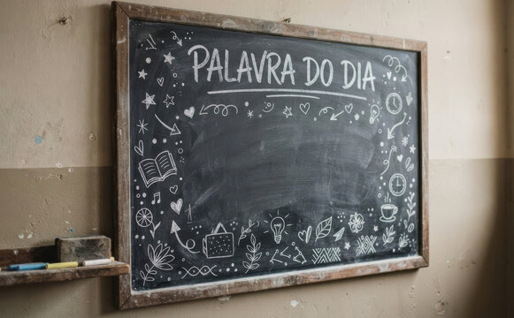 Palavra do dia, quadro negro com moldura de madeira, educacao e aprendizado na escola