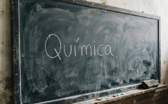 Qu&iacute;mica na lousa escolar escrita com giz para aulas de ci&ecirc;ncias na escola e educa&ccedil;&atilde;o