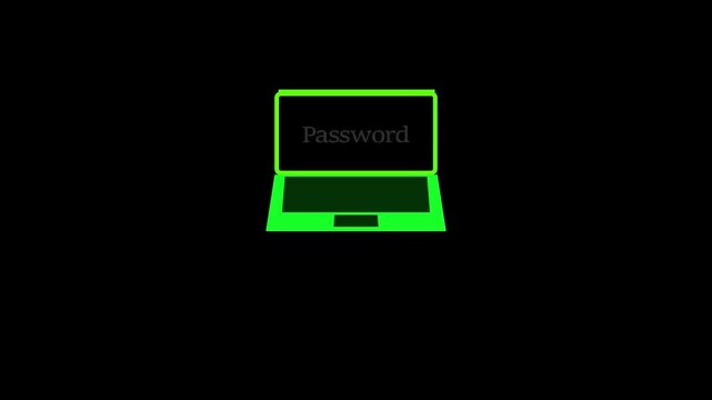 Laptop with a log in screen displaying an email and password animated on a white background