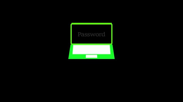 Laptop with a log in screen displaying an email and password animated on a white background