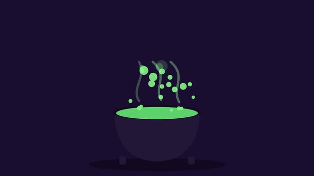 Green potion bubbles rising and popping from witch cauldron