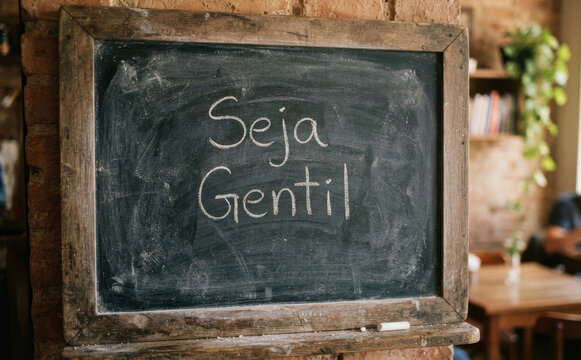 Seja Gentil - Quadro negro com mensagem positiva em portugues para inspiracao e motivacao