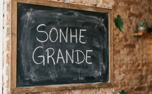 SONHE GRANDE lousa com frase motivacional em portugues para inspiracao e desenvolvimento pessoal