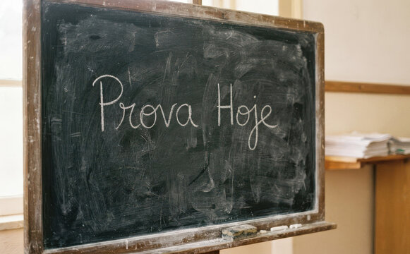 Prova Hoje - Quadro-negro com aviso de exame escolar. Conceito de educacao, avaliacao e rotina de estudantes na sala de aula.