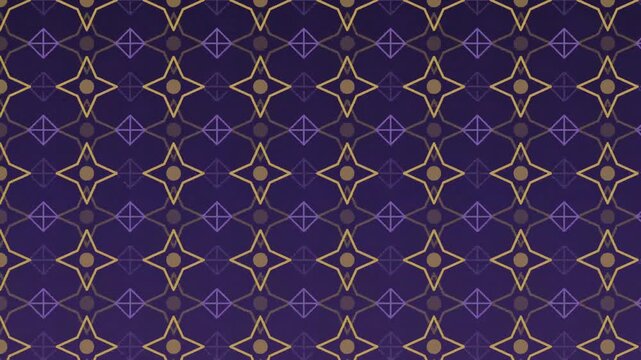 Arabesque star pattern scrolling in gold and violet