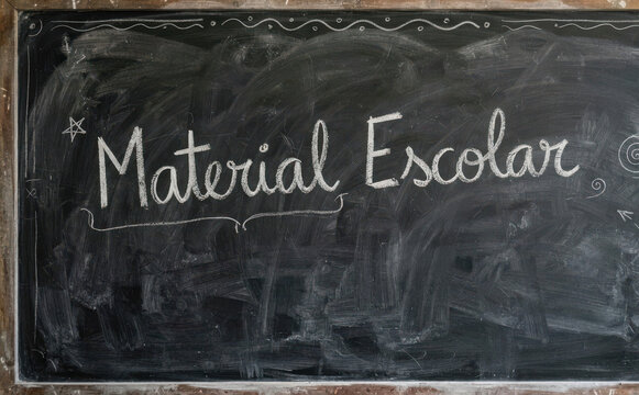 Material Escolar escrito a giz em quadro negro para educacao e volta as aulas