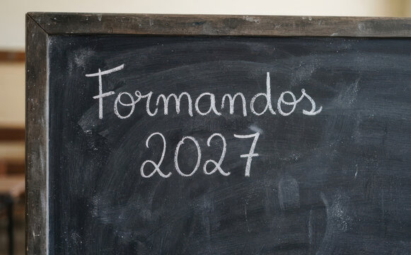 Formandos 2027 escrito em lousa com giz para conceito de formatura escolar e universitaria