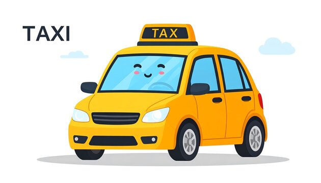 Bright yellow taxi cab with roof sign on city street.