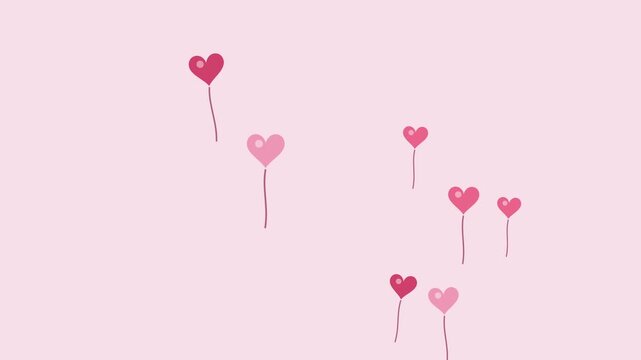 Heart shaped balloons rising with gentle sway on blush pink background