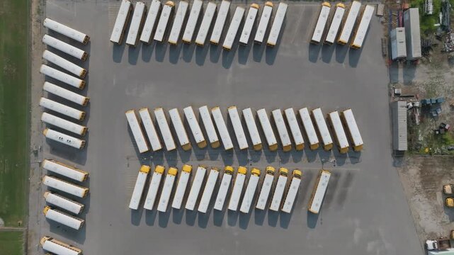 Aerial view of school busses as b-roll for story on school transportation