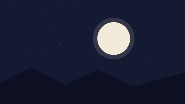 Moon cycling through phases over dark hills with twinkling stars