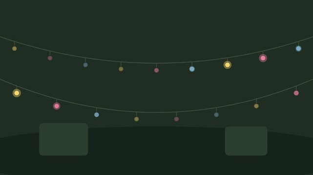 Warm string lights chasing softly across a cozy room
