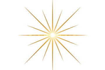 Fototapeta premium A bright golden star with multiple sharp rays radiating from the center, isolated on a solid black background, for use