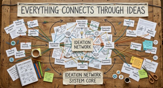 Ideation Network System Core Strategy With Connected Ideas And Feedback