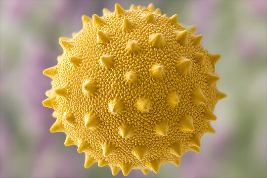 Microscopic SEM View of a Yellow Spiky Pollen Grain