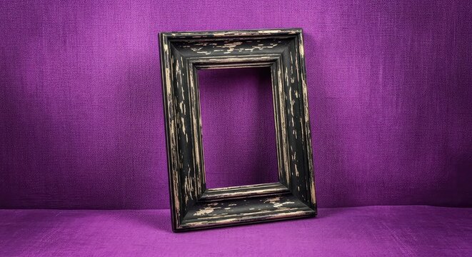 This rich purple textured surface features a weathered dark frame with a distressed aesthetic, perfect for creative backdrops or vintage art, scratch, template, moody