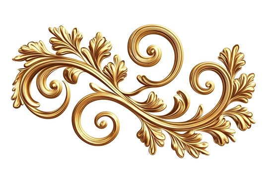 Golden baroque ornament swirl decoration for vintage luxury interior design.