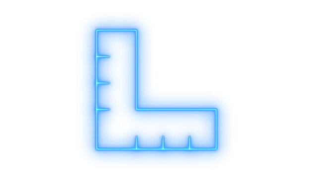 Glowing neon L-square ruler icon isolated on transparent background. Angle measuring tool. Corner ruler. Construction scale. Drafting symbol.