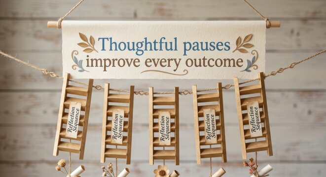 Wooden ladder decorations with 'Reflection Sequence' labels and inspirational quote