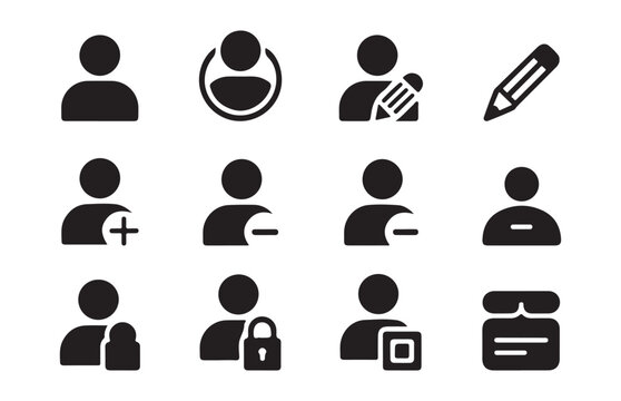 User account management interface icons featuring various professional contact interactions.