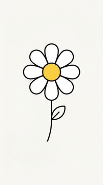 Minimalist vector illustration of a simple daisy flower with white petals and yellow center