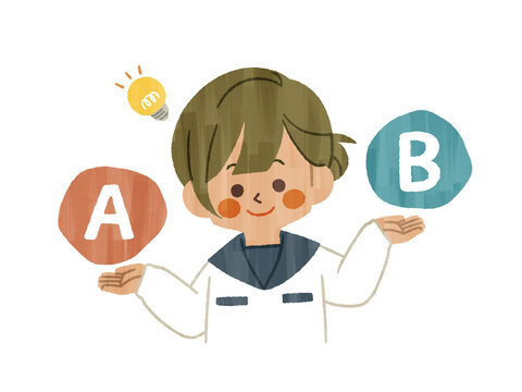 比較をしている笑顔の女子学生-ガッシュ