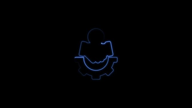 hand with gear settings icon animation on black background configuration control support concept 4k motion graphic