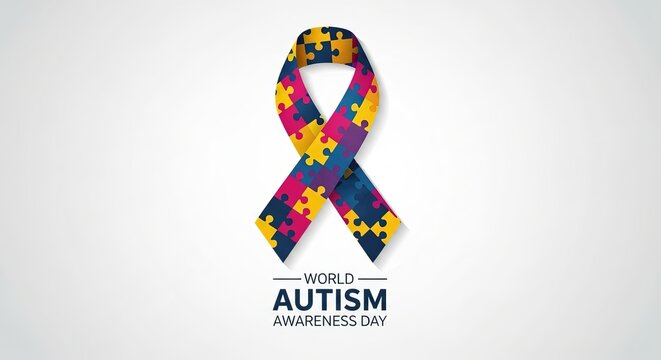 World autism awareness day puzzle ribbon vector design on white background