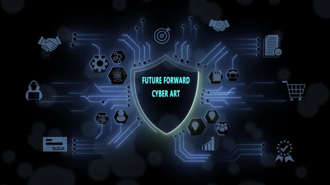 Future forward cyber digital shield concept featuring advanced network security global connectivity nodes, data protection infrastructure, and modern cybersecurity technology visualization