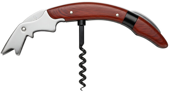 Red swiss army knife with corkscrew open