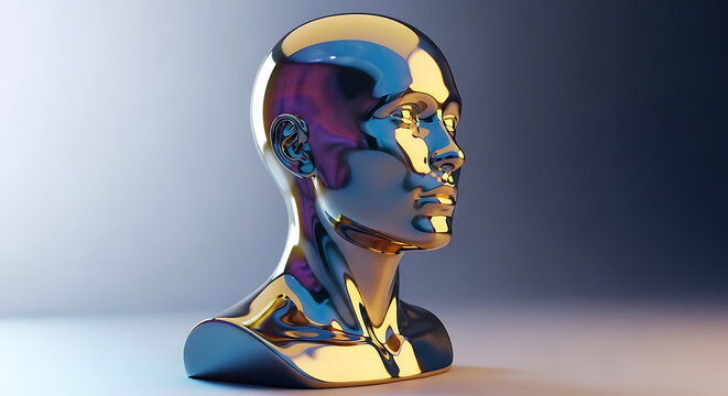 Abstract colorful 3d golden head sculpture