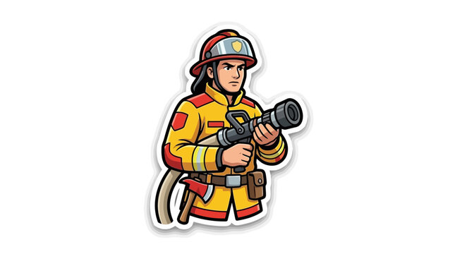 Fireman holding professional fire hose sticker.