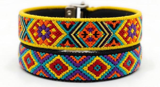 Colorful woven beaded bracelet with geometric patterns