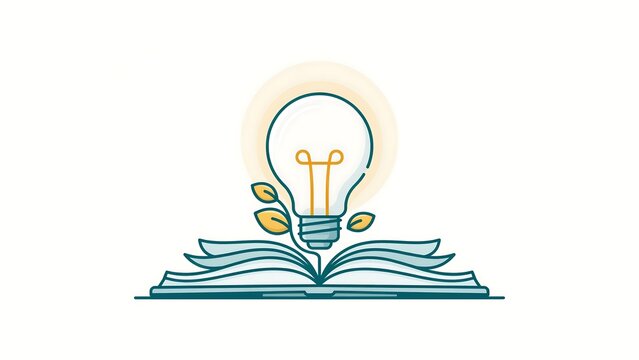 Lightbulb growing from an open book illustration