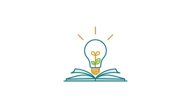 Lightbulb with green plant on open book illustration
