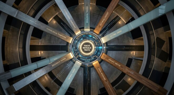 Circular Interpretive Installation with Illuminating Spokes and Central Message