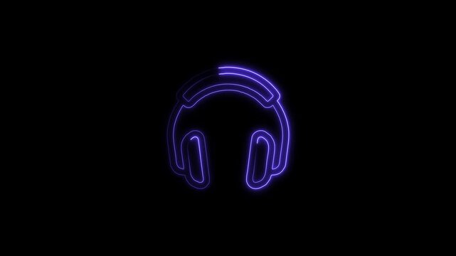 eadset neon animation. Customer assistance animated icon glow effect. Scaling headphones, digits. Dynamic overlay on white background. HD video with alpha channel. Motion graphic