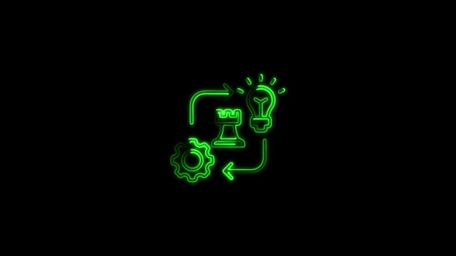 Neon user workflow automation process with cogwheel gear outline and dark background